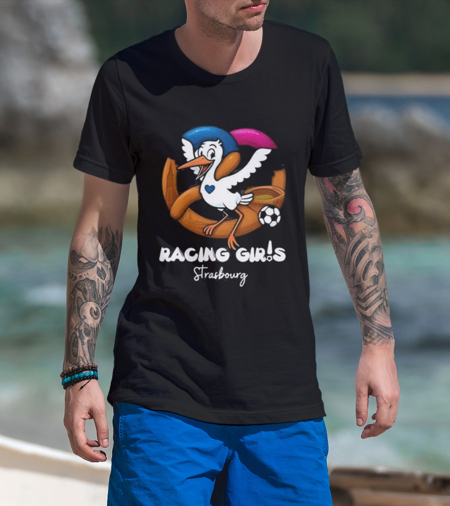 Racing Girls Strasbourg Stork With Football And Heart T-Shirt