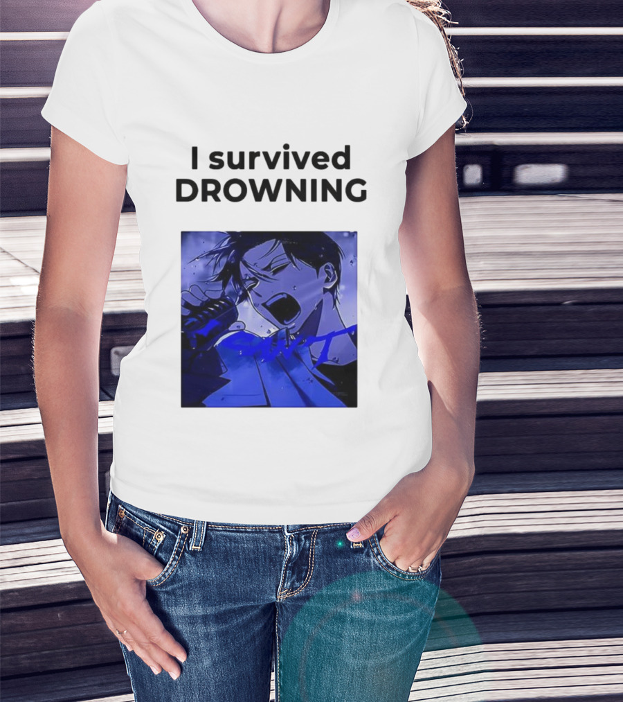 I Survived Drowning Akamu Na Ko Anime Character Blue Art T-Shirt