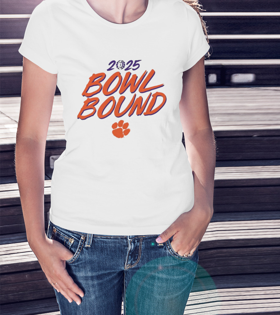 Clemson Tigers 2025 Bowl Bound Football Paw Logo T-Shirt