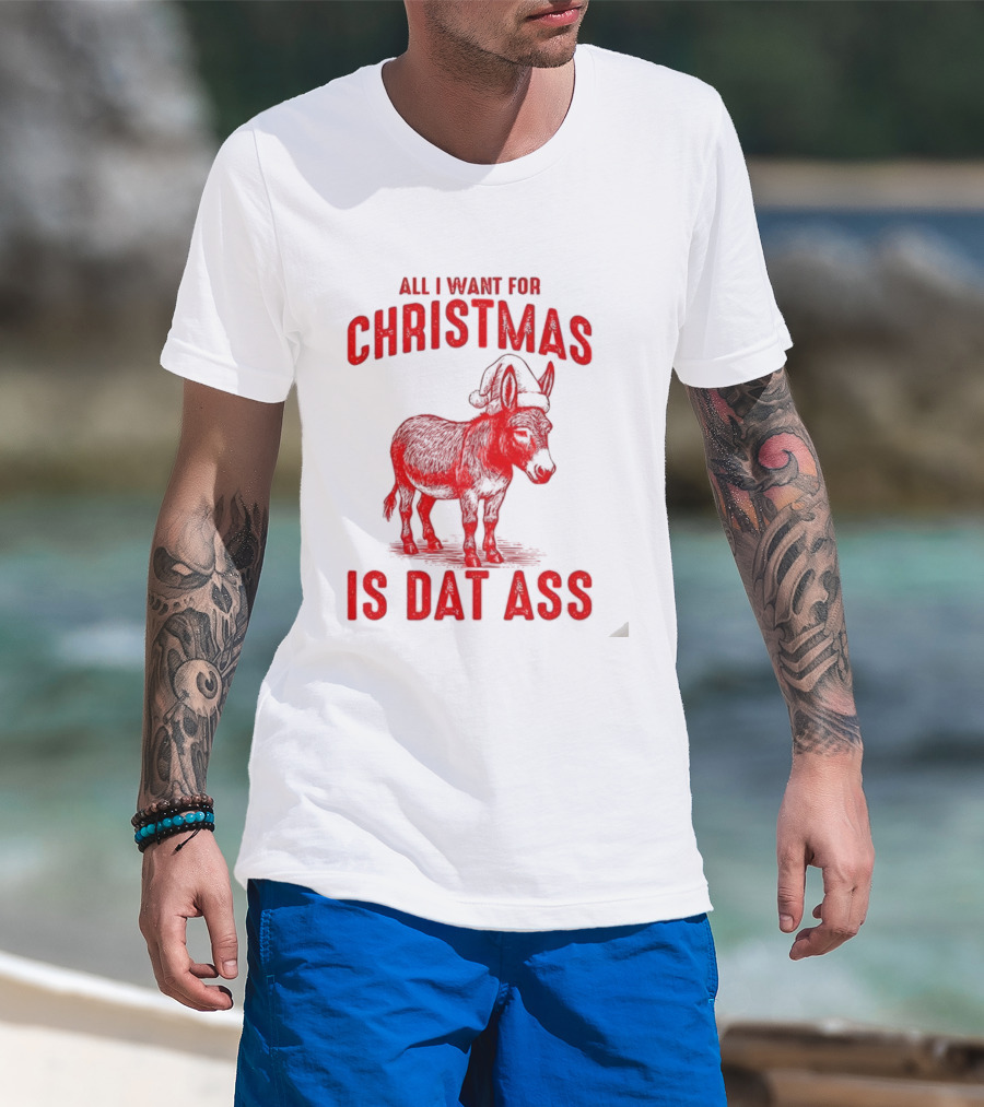 All I Want For Christmas Is Dat Ass Donkey Santa Hat T-Shirt