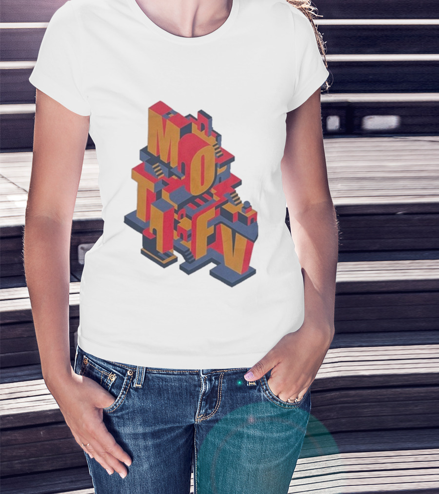 Motifv Penrose Optical Illusion Staircase 3D Typography T-Shirt