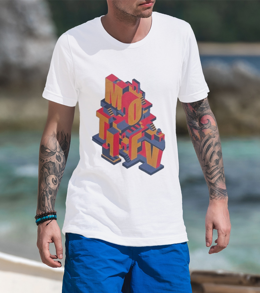 Motifv Penrose Optical Illusion Staircase 3D Typography T-Shirt