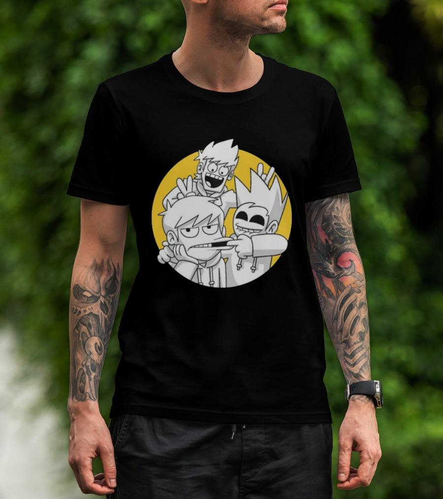 Eddsworld Edd Gang Character Group Yellow Circle Background T-Shirt