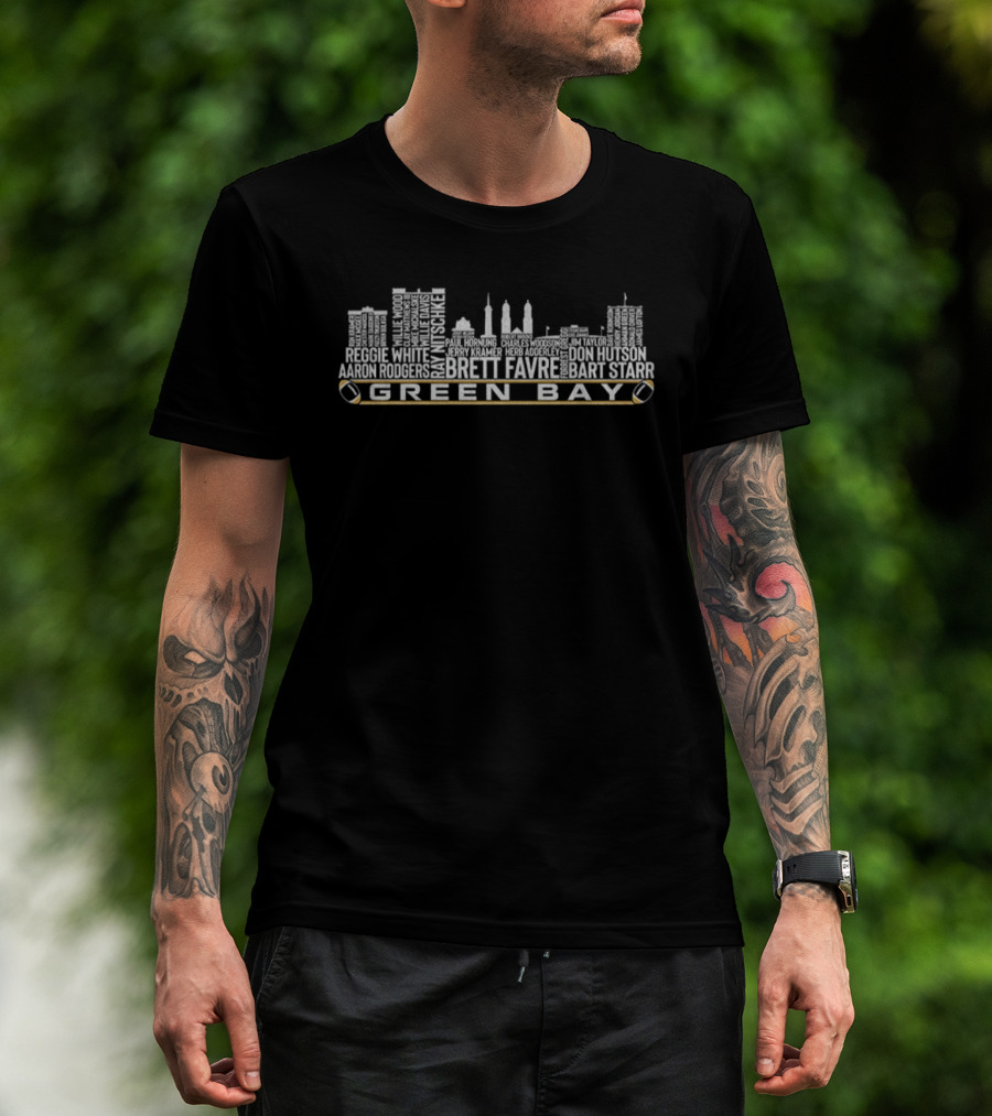 Green Bay Packers NFL Football 2025 Brett Favre Bart Starr City Skyline T-Shirt