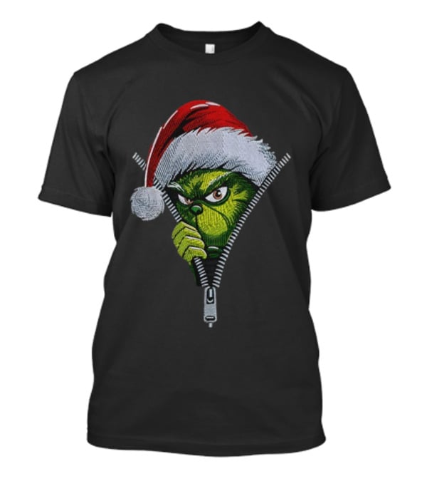 Grinch Santa Hat Christmas Zipper Peeker T-Shirt