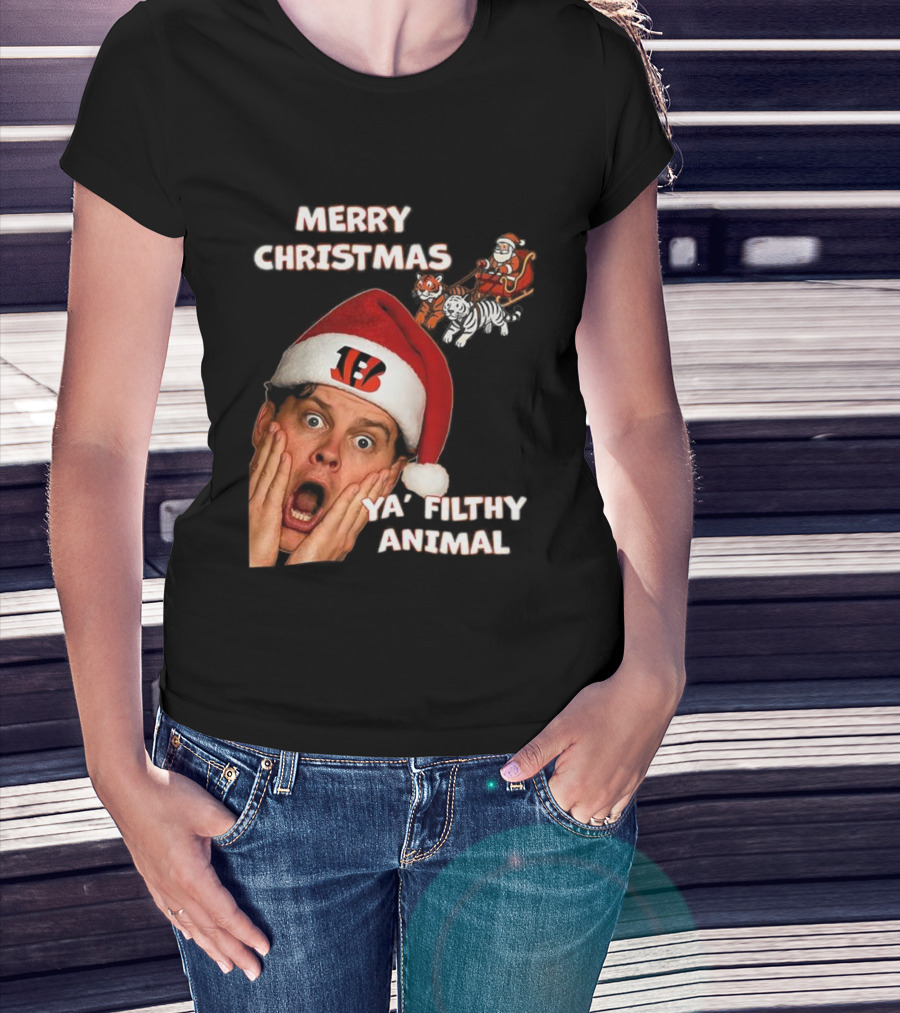 Merry Christmas Ya Filthy Animal Joe Alone Santa Hat T-Shirt