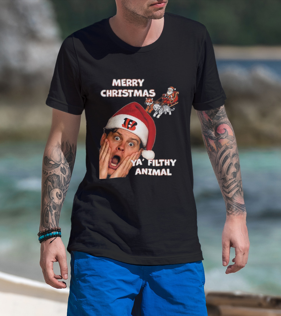 Merry Christmas Ya Filthy Animal Joe Alone Santa Hat T-Shirt