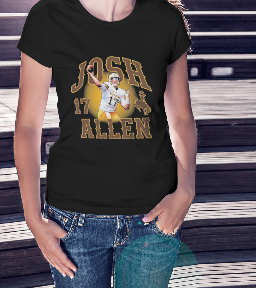 Josh Allen 17 Wyoming Cowboys Football Player Brown And Gold T-Shirt