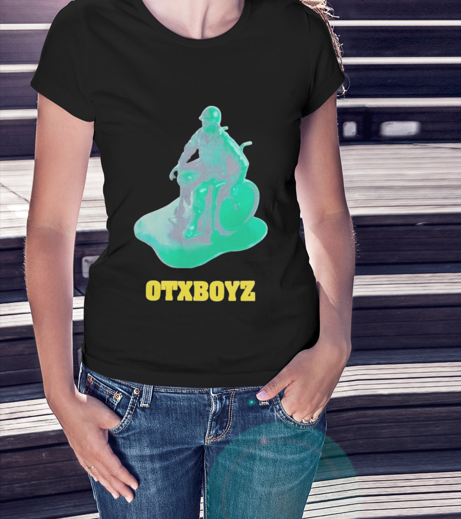 OTXBOYZ Toy Soldier In Wheelchair Vibrant Green Military Imagery T-Shirt