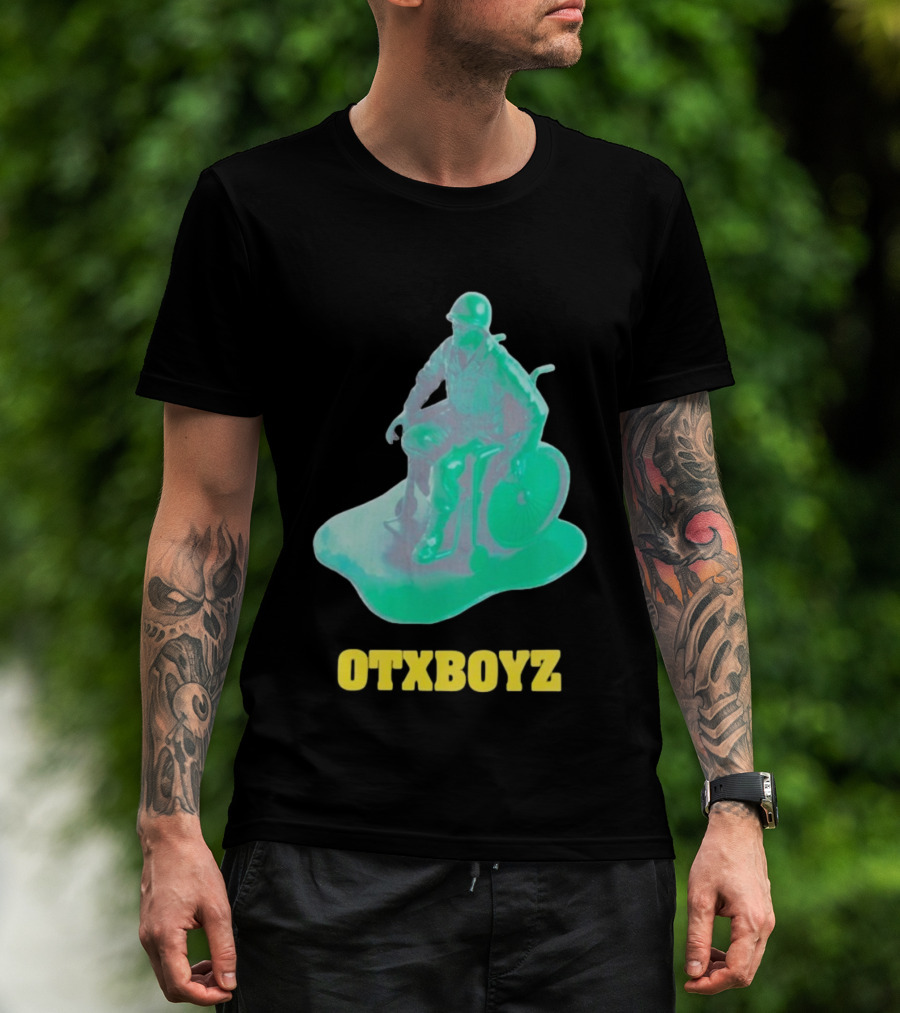 OTXBOYZ Toy Soldier In Wheelchair Vibrant Green Military Imagery T-Shirt