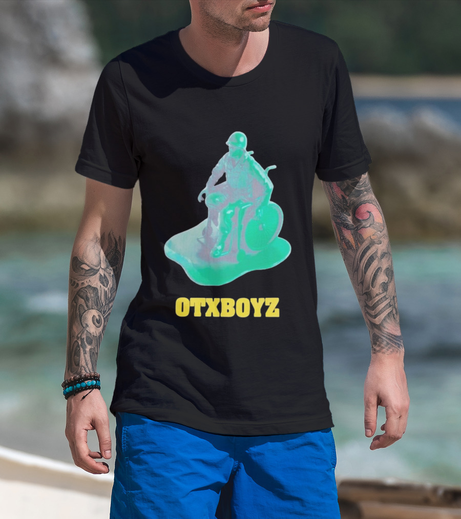 OTXBOYZ Toy Soldier In Wheelchair Vibrant Green Military Imagery T-Shirt