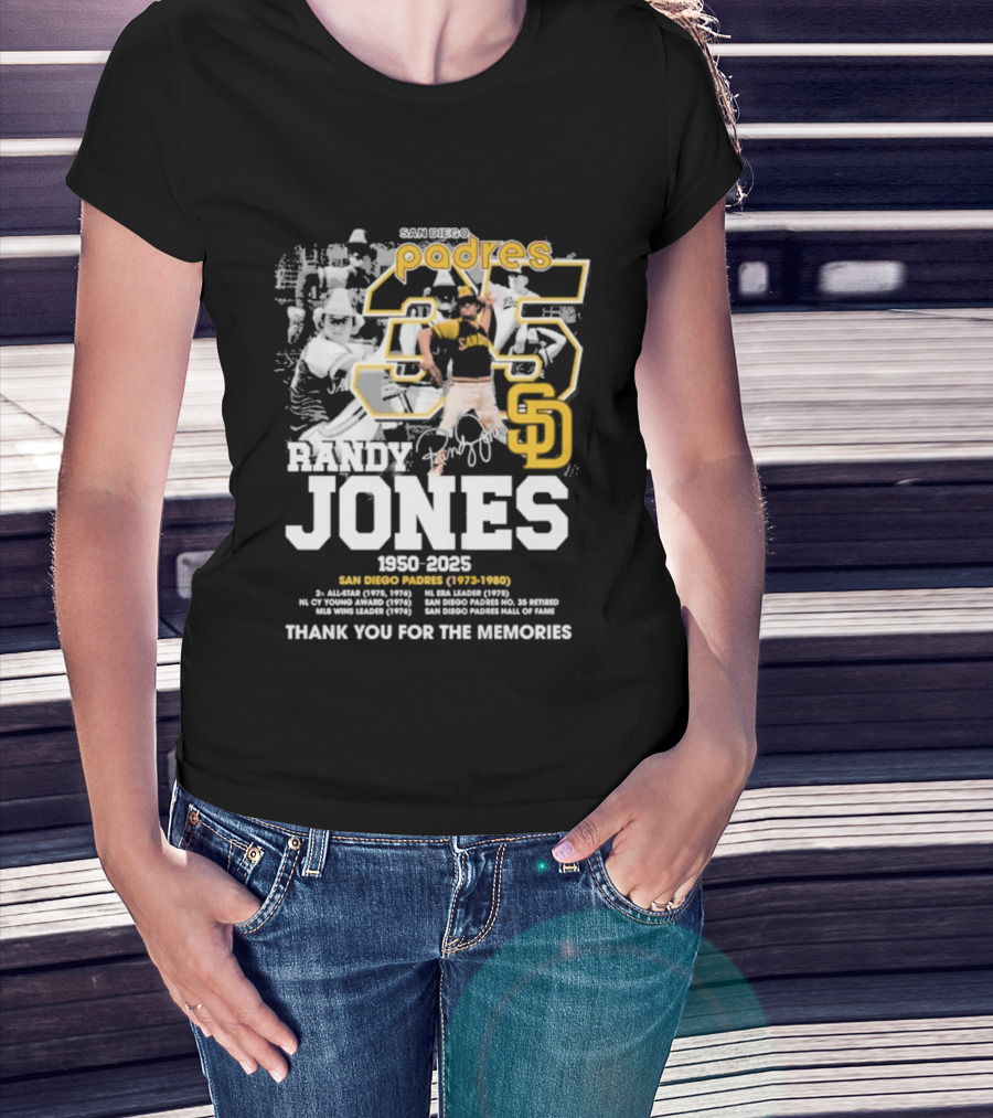 Randy Jones San Diego Padres 35 1950-2025 Thank You For The Memories T-Shirt