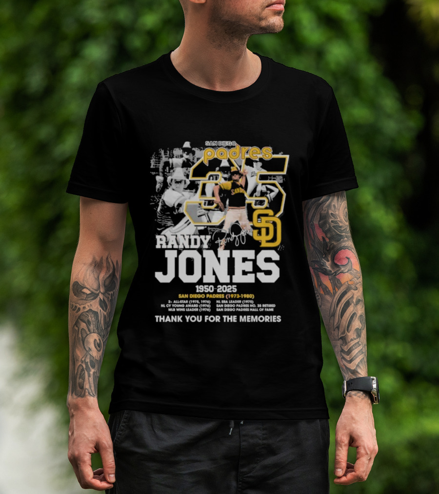 Randy Jones San Diego Padres 35 1950-2025 Thank You For The Memories T-Shirt