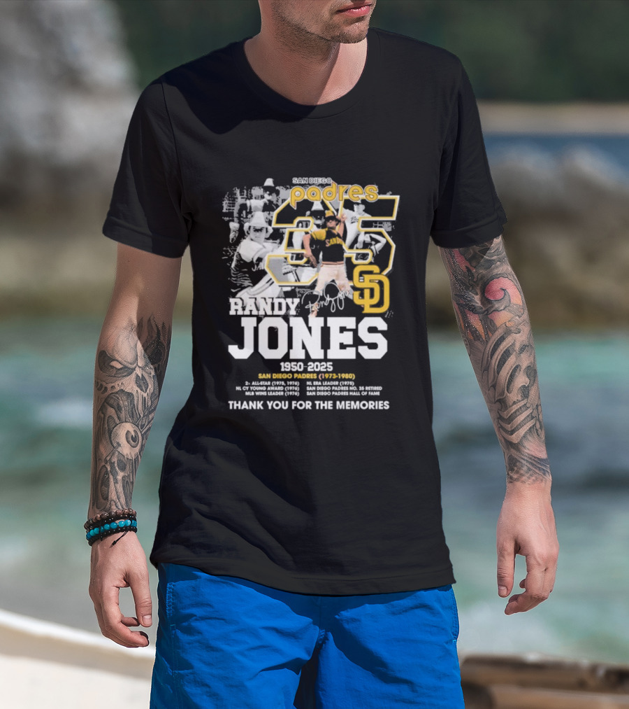 Randy Jones San Diego Padres 35 1950-2025 Thank You For The Memories T-Shirt