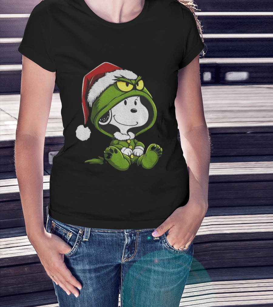 Snoopy Grinch Santa Hat Cute Cartoon Merry Christmas T-Shirt