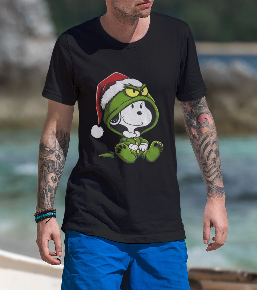 Snoopy Grinch Santa Hat Cute Cartoon Merry Christmas T-Shirt