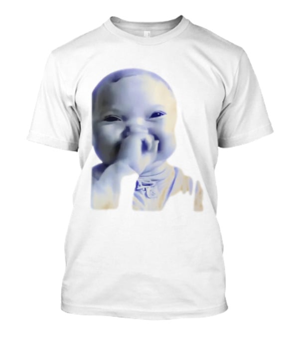 AI Baby Holding Laugh Meme Blue Tones T-Shirt
