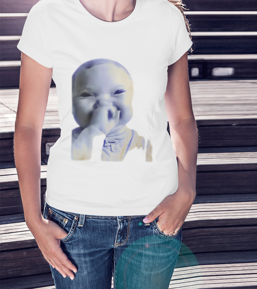AI Baby Holding Laugh Meme Blue Tones T-Shirt