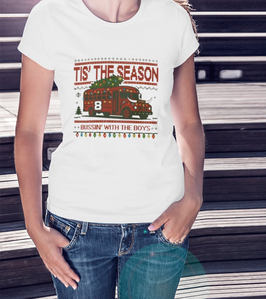 Tis The Season Festive Bus Bussin’ With The Boys Holiday Lights T-Shirt