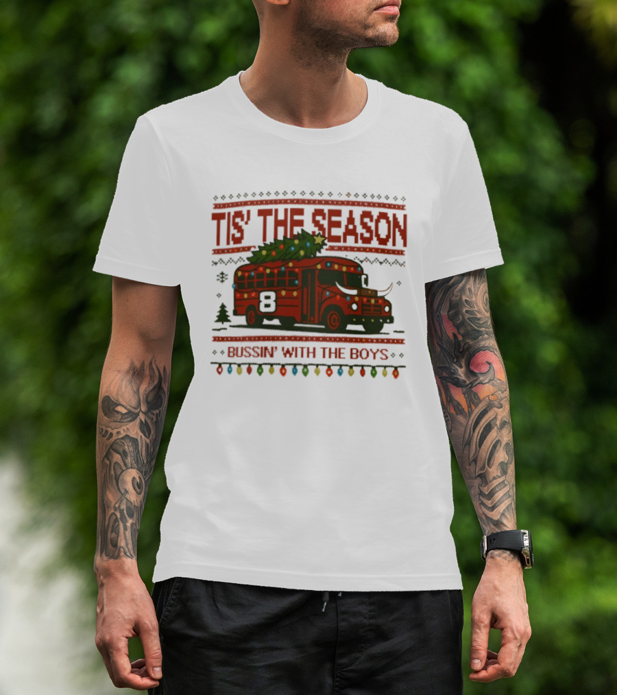 Tis The Season Festive Bus Bussin’ With The Boys Holiday Lights T-Shirt