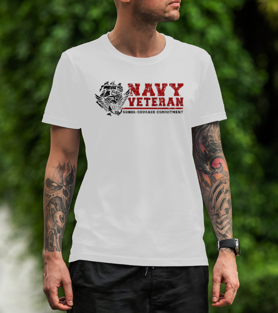 Navy Veteran Eagle Honor Courage Commitment Wings T-Shirt