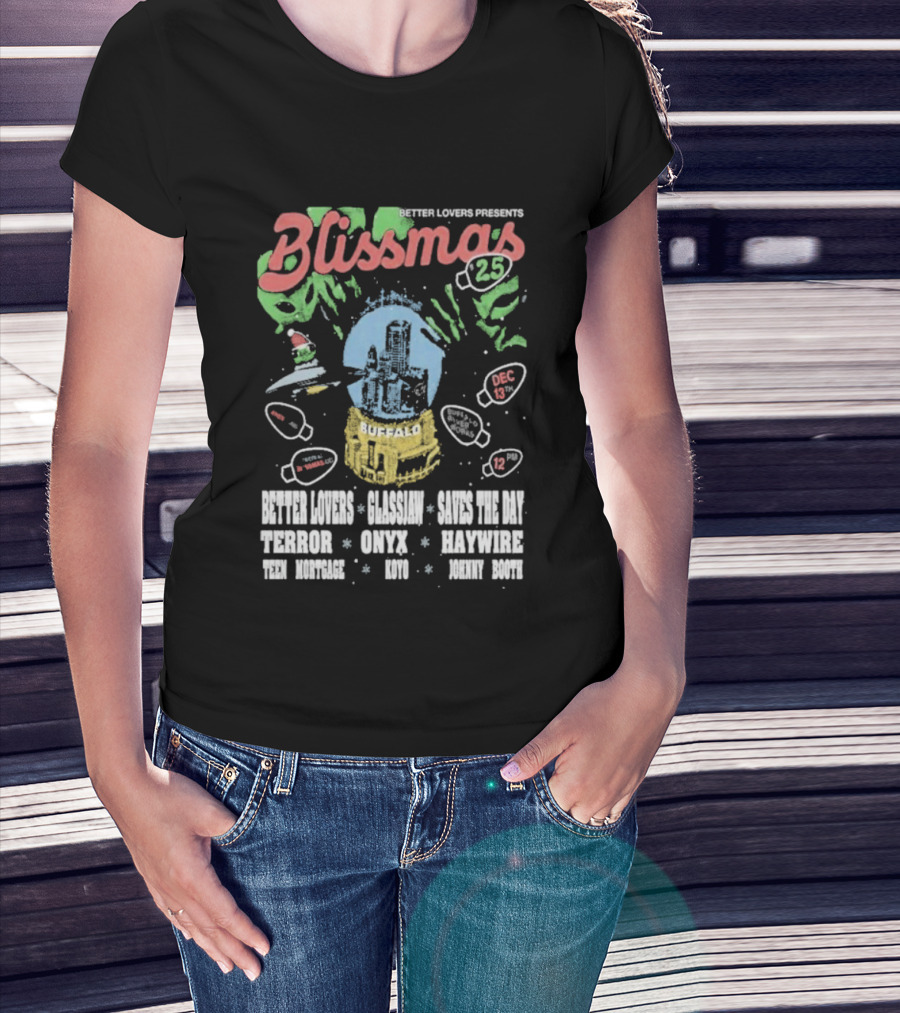 Better Lovers Presents Blissmas 25 Buffalo Riverworks 2025 With Glassjaw Cave In The Sky T-Shirt