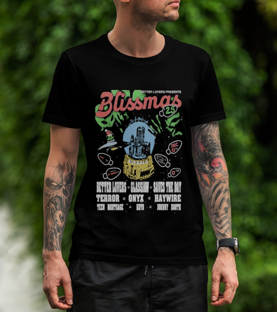 Better Lovers Presents Blissmas 25 Buffalo Riverworks 2025 With Glassjaw Cave In The Sky T-Shirt