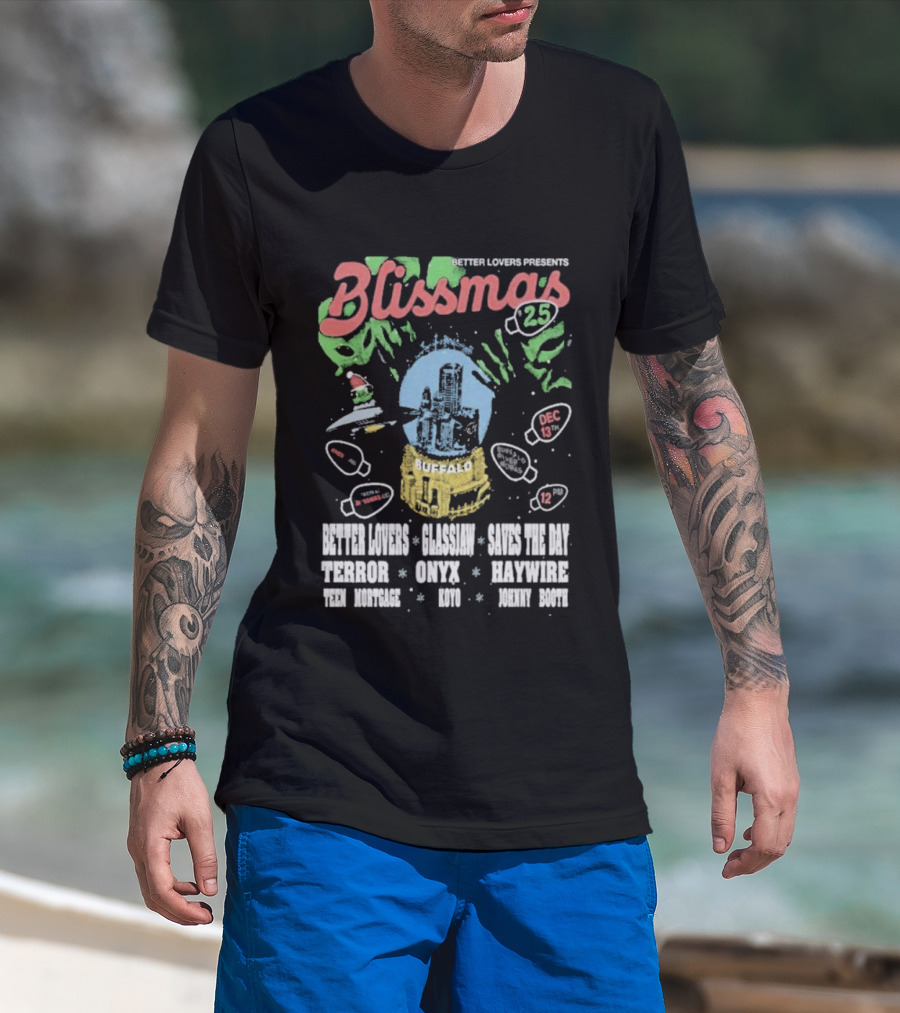 Better Lovers Presents Blissmas 25 Buffalo Riverworks 2025 With Glassjaw Cave In The Sky T-Shirt