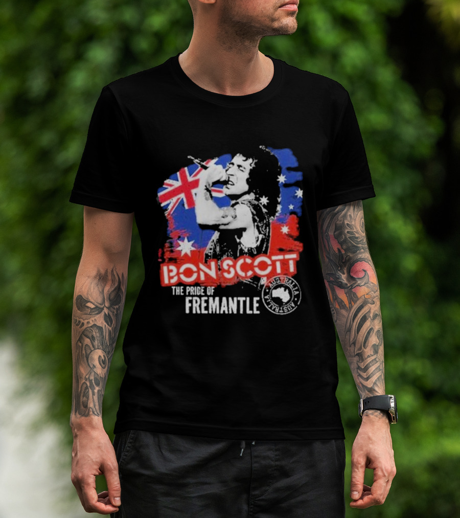 Bon Scott The Pride Of Fremantle Australia Flag Stamp T-Shirt
