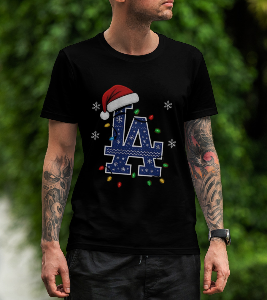 Los Angeles Dodgers Christmas Light Bulb Santa Hat World Series 2025 T-Shirt