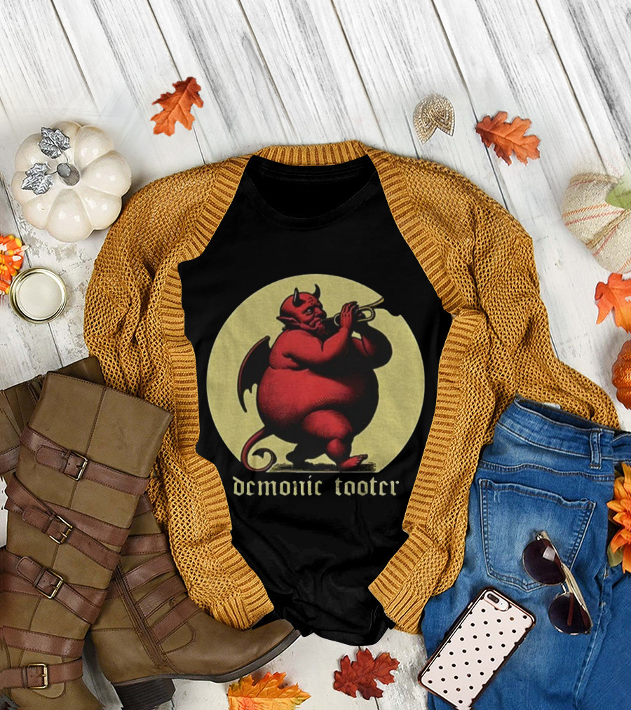 Demonic Tooter Cartoon Devil Playing Trumpet Vintage Style T-Shirt