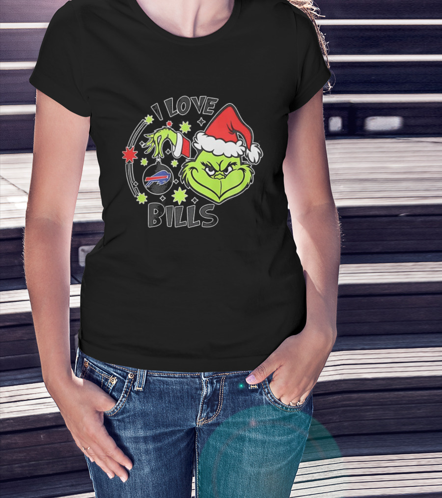 I Love Bills Grinch Santa Hat Christmas T-Shirt