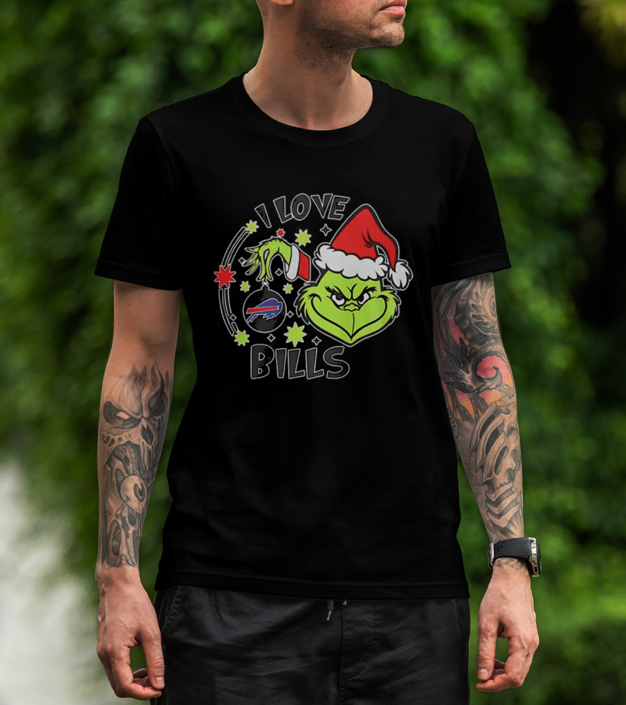 I Love Bills Grinch Santa Hat Christmas T-Shirt