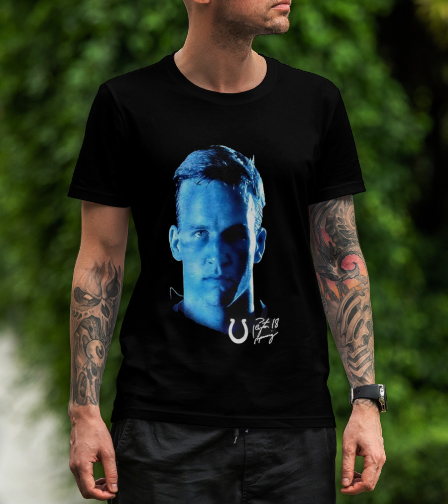 Peyton Manning Indianapolis Colts Number 18 2000s Signature Colts Logo T-Shirt
