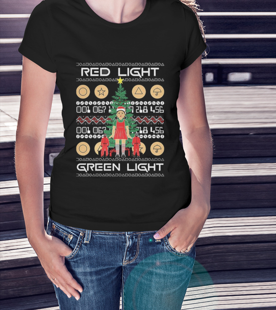 Squid Games Red Light Green Light Ugly Christmas Tree Coins T-Shirt
