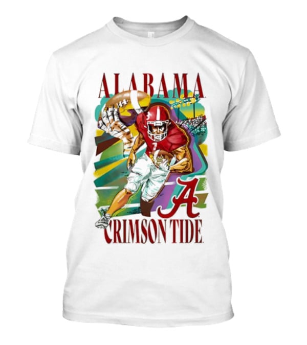 Alabama Crimson Tide Football Player Action Art With Iconic Script A T-Shirt