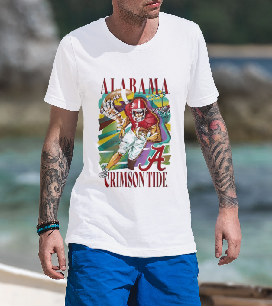 Alabama Crimson Tide Football Player Action Art With Iconic Script A T-Shirt