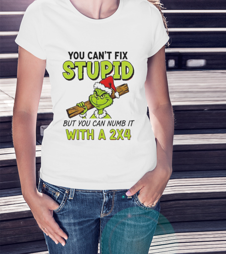 You Can't Fix Stupid Grinch Santa Hat Numb It With A 2x4 T-Shirt