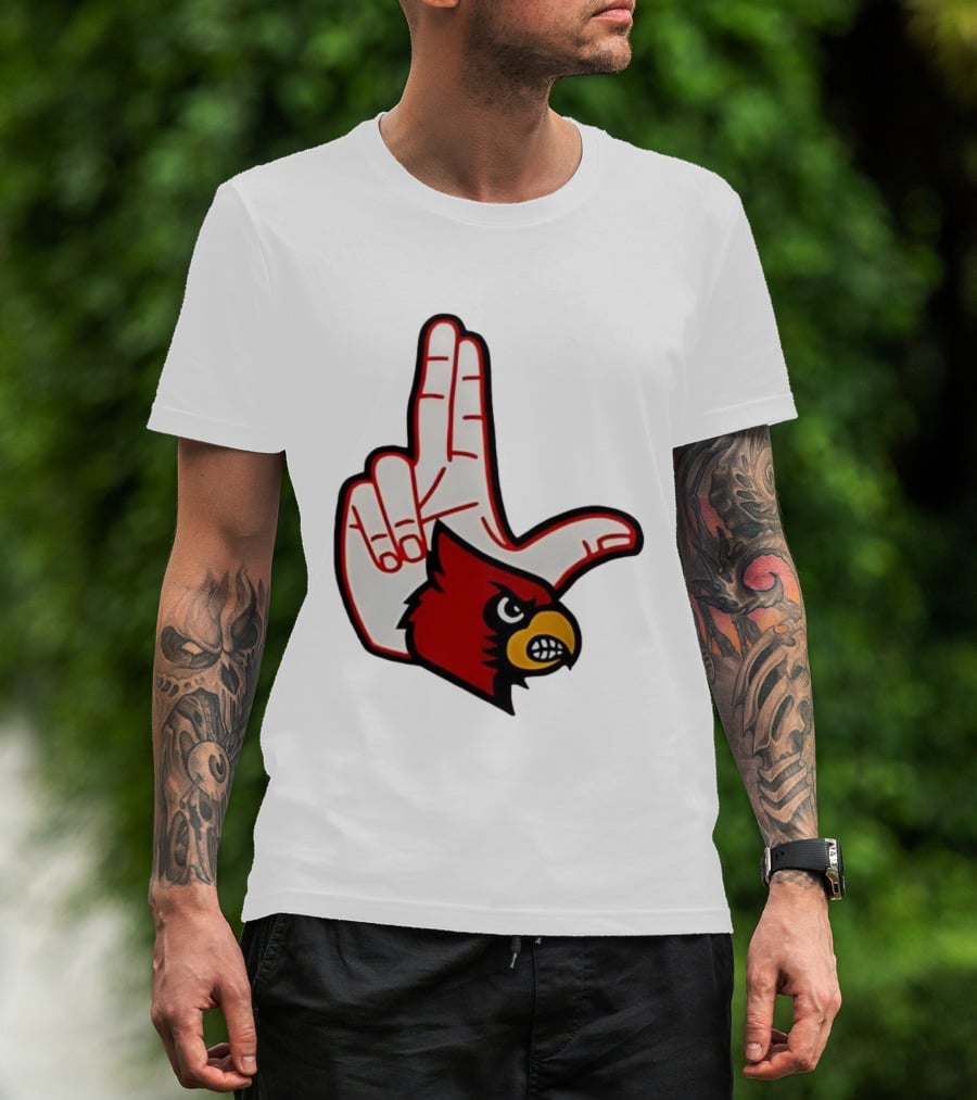 Louisville Cardinals 2025 L Hand Sign Mascot Football T-Shirt