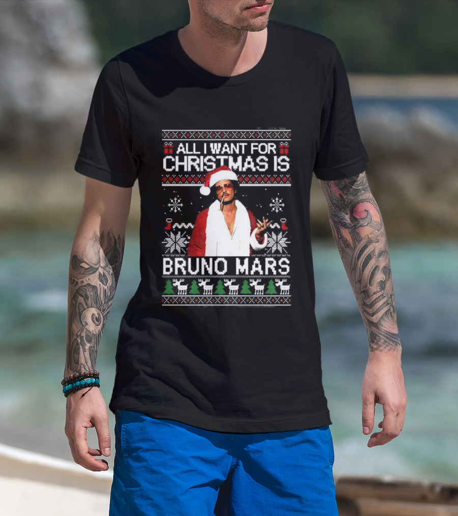 All I Want For Christmas Is Bruno Mars Ugly Sweater T-Shirt