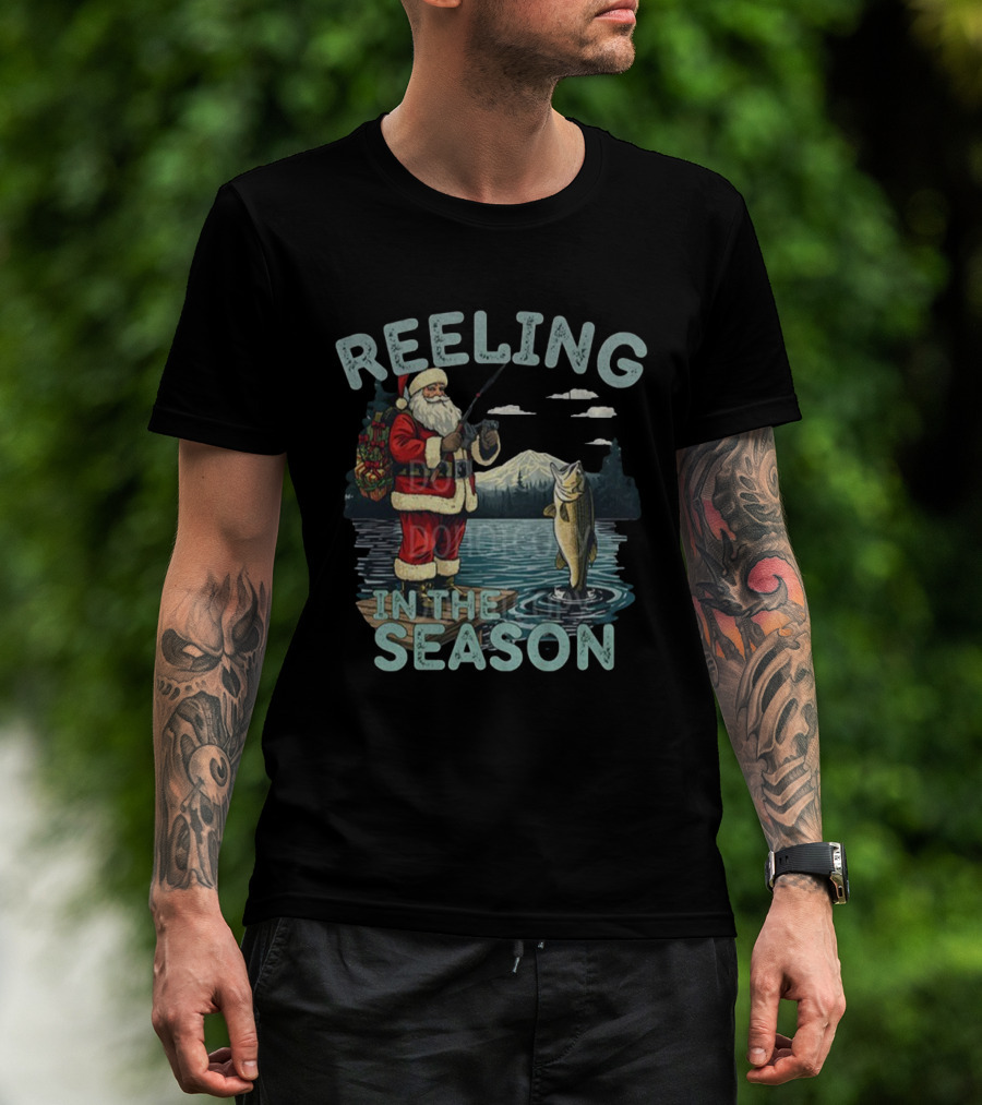 Reeling In The Season Fishing Santa Claus Merry Christmas T-Shirt