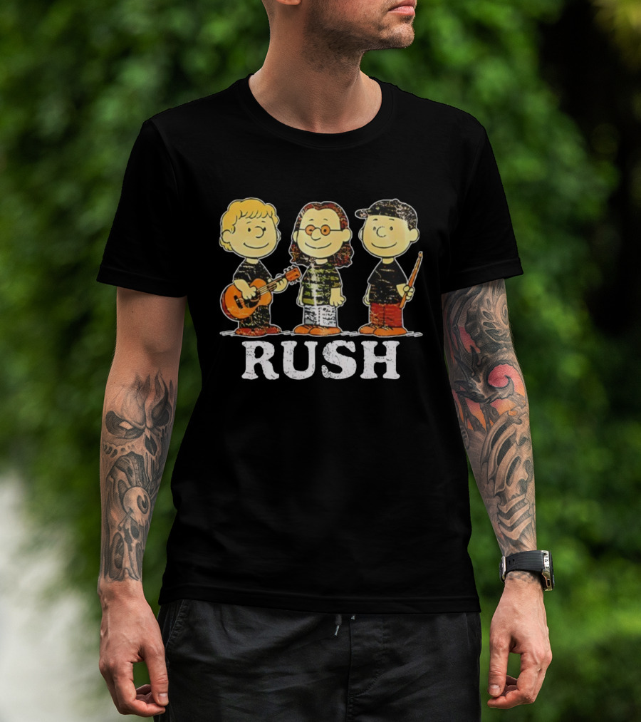 RUSH Peanuts Crossover With Geddy Lee, Alex Lifeson, Neil Peart Charlie Brown Style T-Shirt