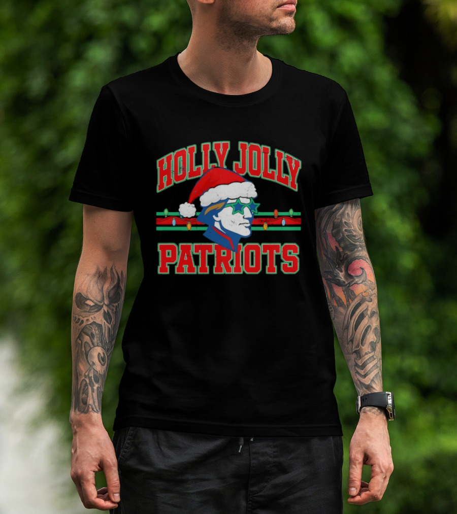 Patriots Christmas Holly Jolly Santa Hat Lights T-Shirt