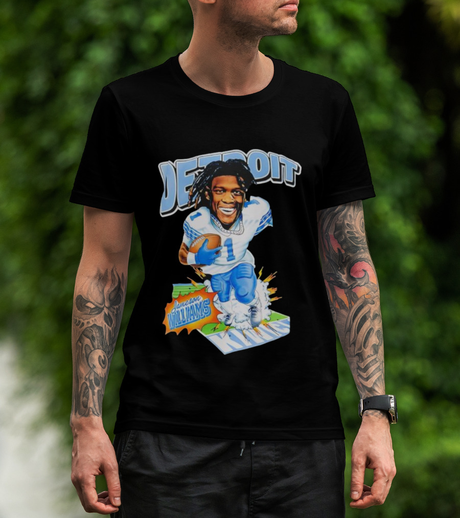 Jameson Williams Detroit Lions NFL Football Caricature Starburst T-Shirt