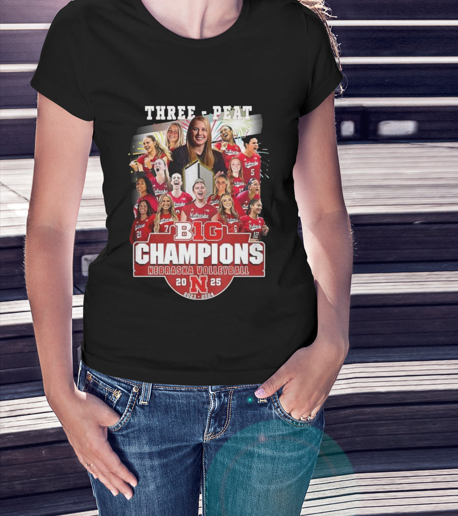 Nebraska Volleyball Three-Peat Big Champions 2025 T-Shirt