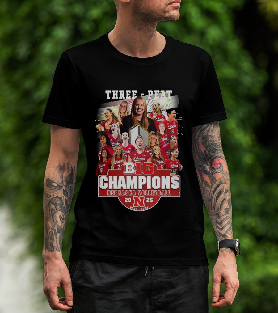 Nebraska Volleyball Three-Peat Big Champions 2025 T-Shirt