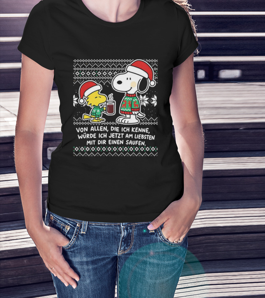 Snoopy Woodstock Weihnachten Mit Dir Einen Saufen Weihnachtspullover T-Shirt