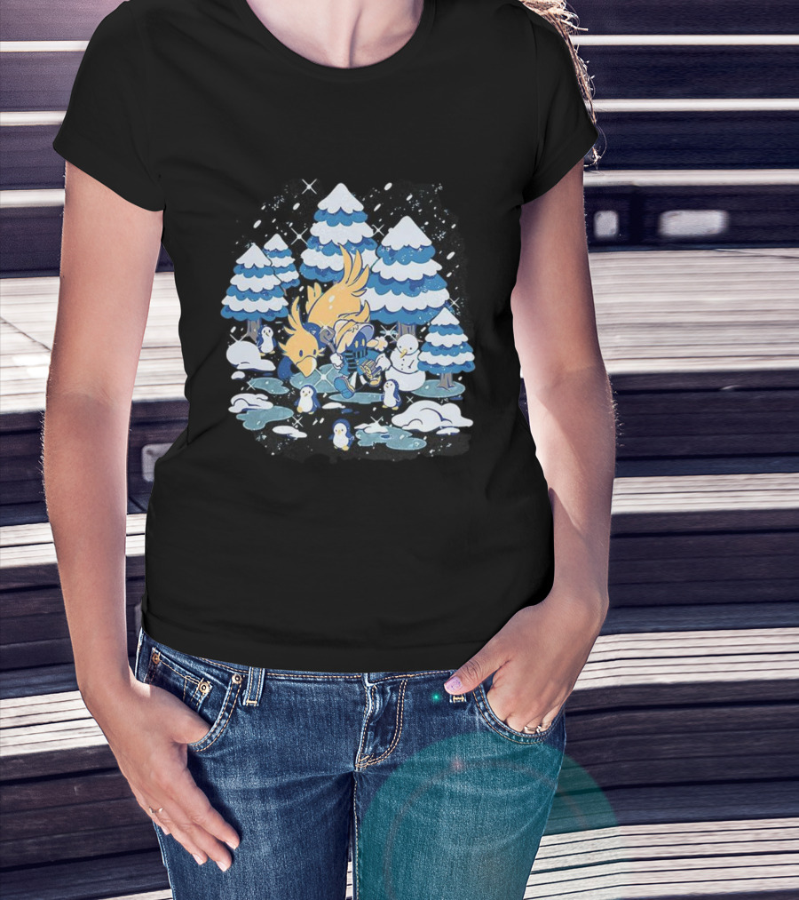 Vivi Ornitier Chocobo Final Fantasy Winter Wonderland Scene T-Shirt