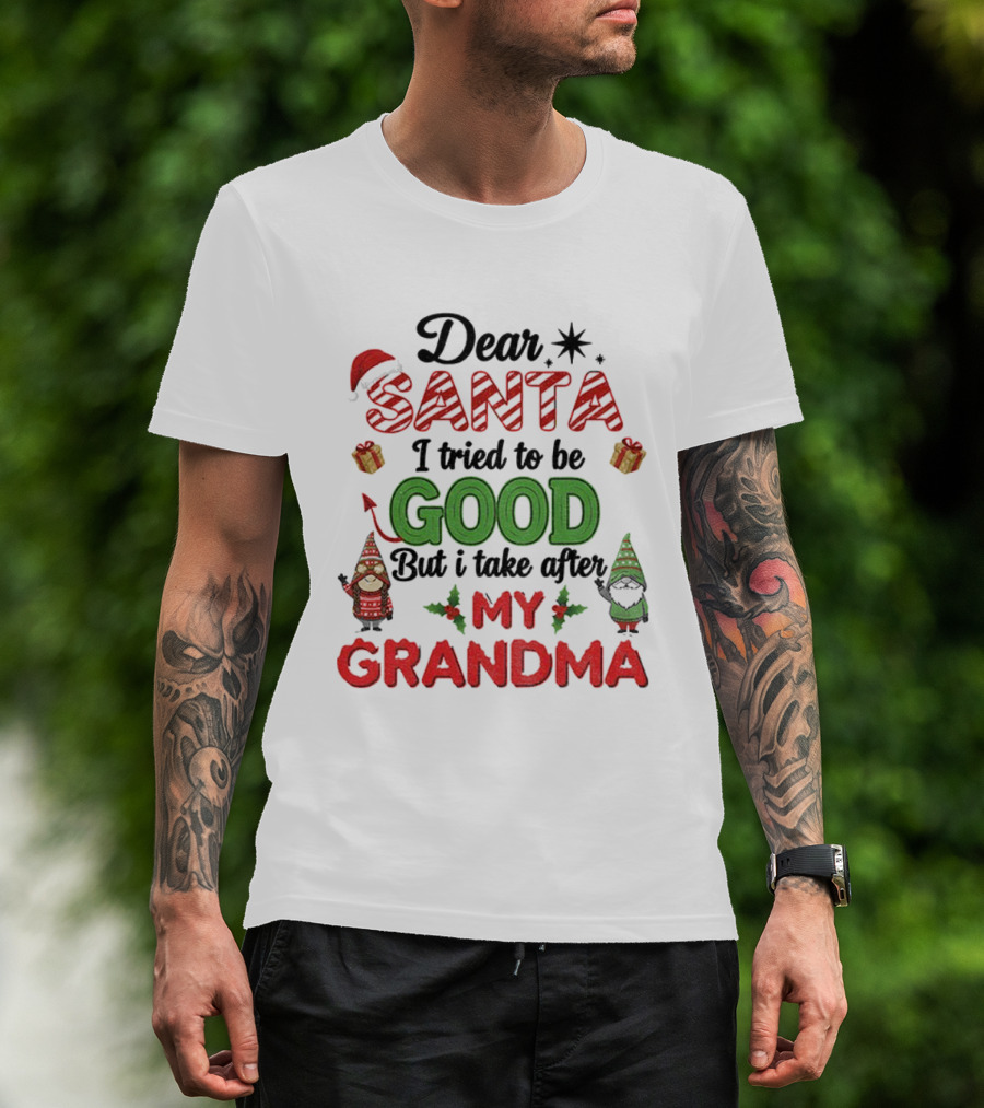 Dear Santa I Tried To Be Good But I Take After My Grandma Gnome Couple Christmas T-Shirt