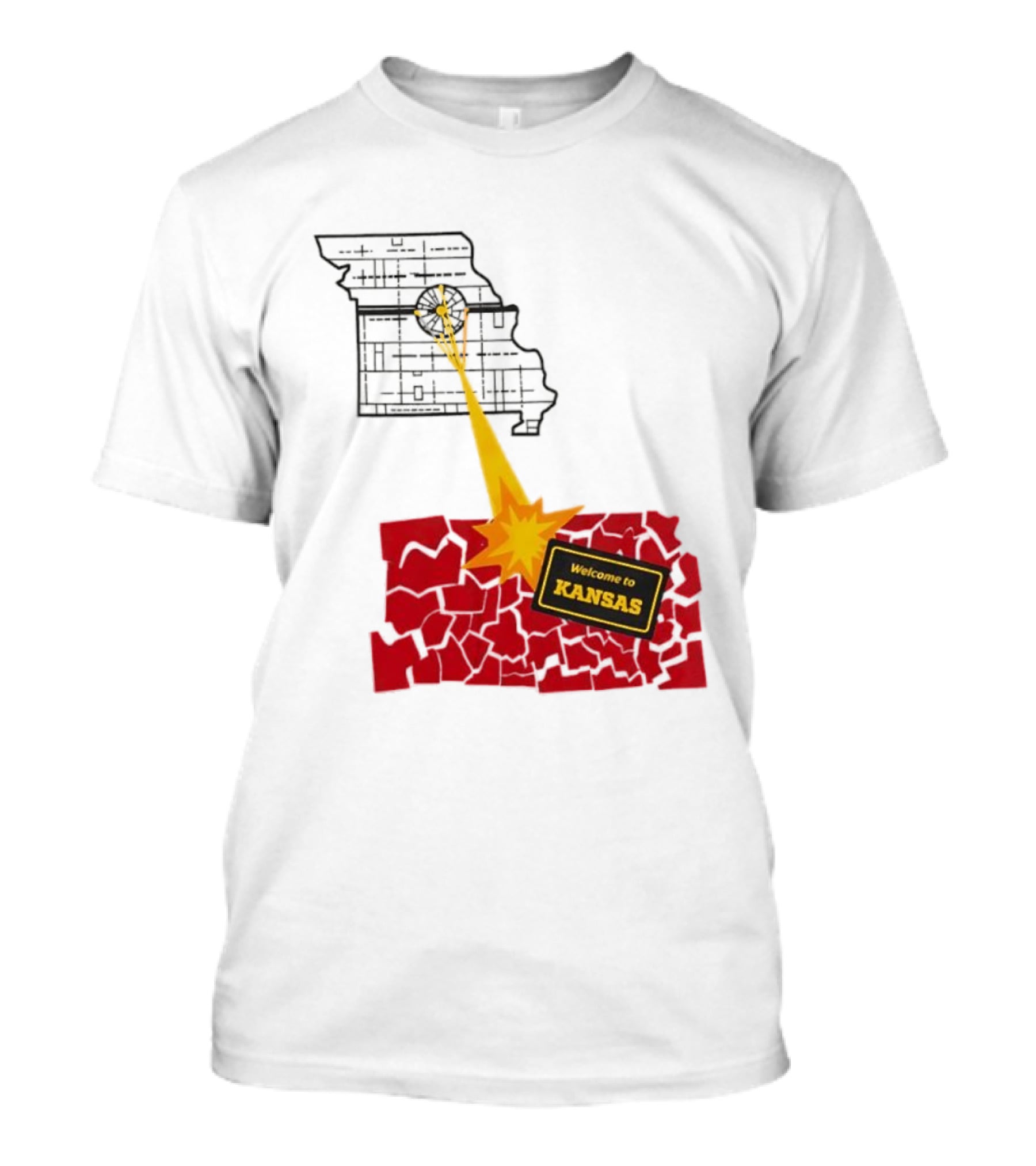Missouri Map Blast Welcome To Kansas Sign Explosion T-Shirt